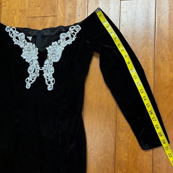 Vtge Jessica McClintock Gunne Sax Dress 11/12 Blk Velvet Lace Beaded 80's Witchy - Picture 12 of 16